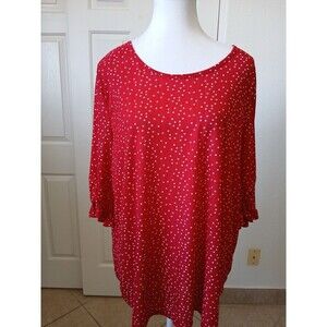 Cure Women's Blouse Tunic Red‎ White Polk Dot Short Sleeve Ruffle Sleeve 2XL